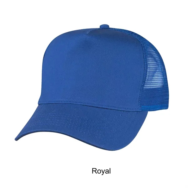Royal Blue color option for 5 Panel Structured Cotton Twill Mesh Back Trucker Cap