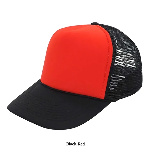 Black-Red color option for Classic Foam Front 5 Panel Trucker Hat With Mesh Back