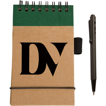 Natural Brown With Green Strip color option for Eco Pocket Jotter With Micro Pen
