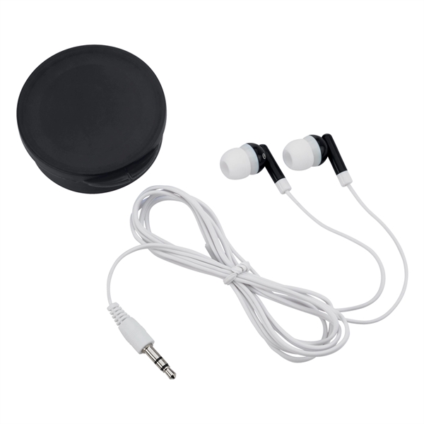 Black color option for Ear Buds In Round Plastic Case