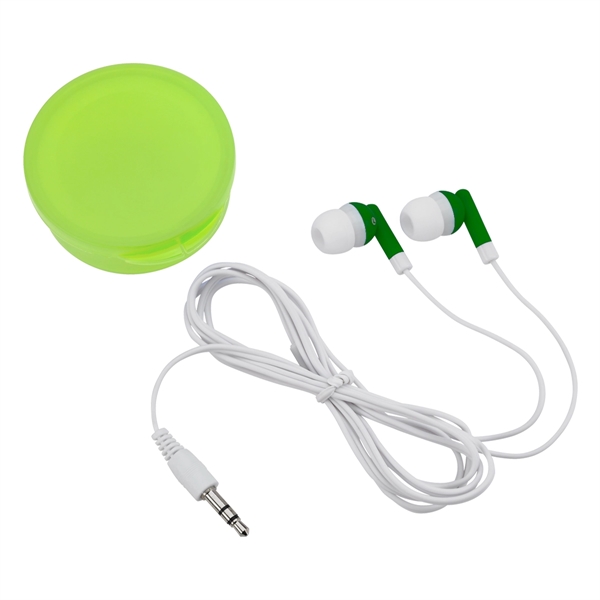 LIME color option for Ear Buds In Round Plastic Case
