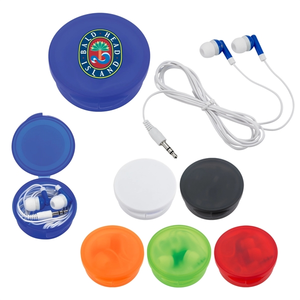 Photo of Ear Buds In Round Plastic Case