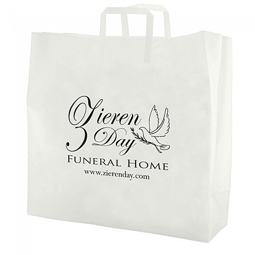 Photo of Clear Frosted Tri Fold Handle Shopping Bags   17" X 18"