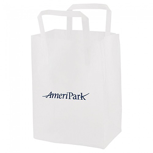 Photo of Clear Frosted Tri Fold Handle Shopping Bags   8" X 10"