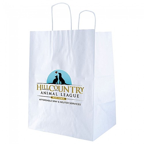 Photo of White Kraft Shopping Bags   12" X 15.75"