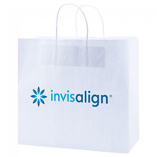 Photo of White Kraft Shopping Bags   13" X 12.5"