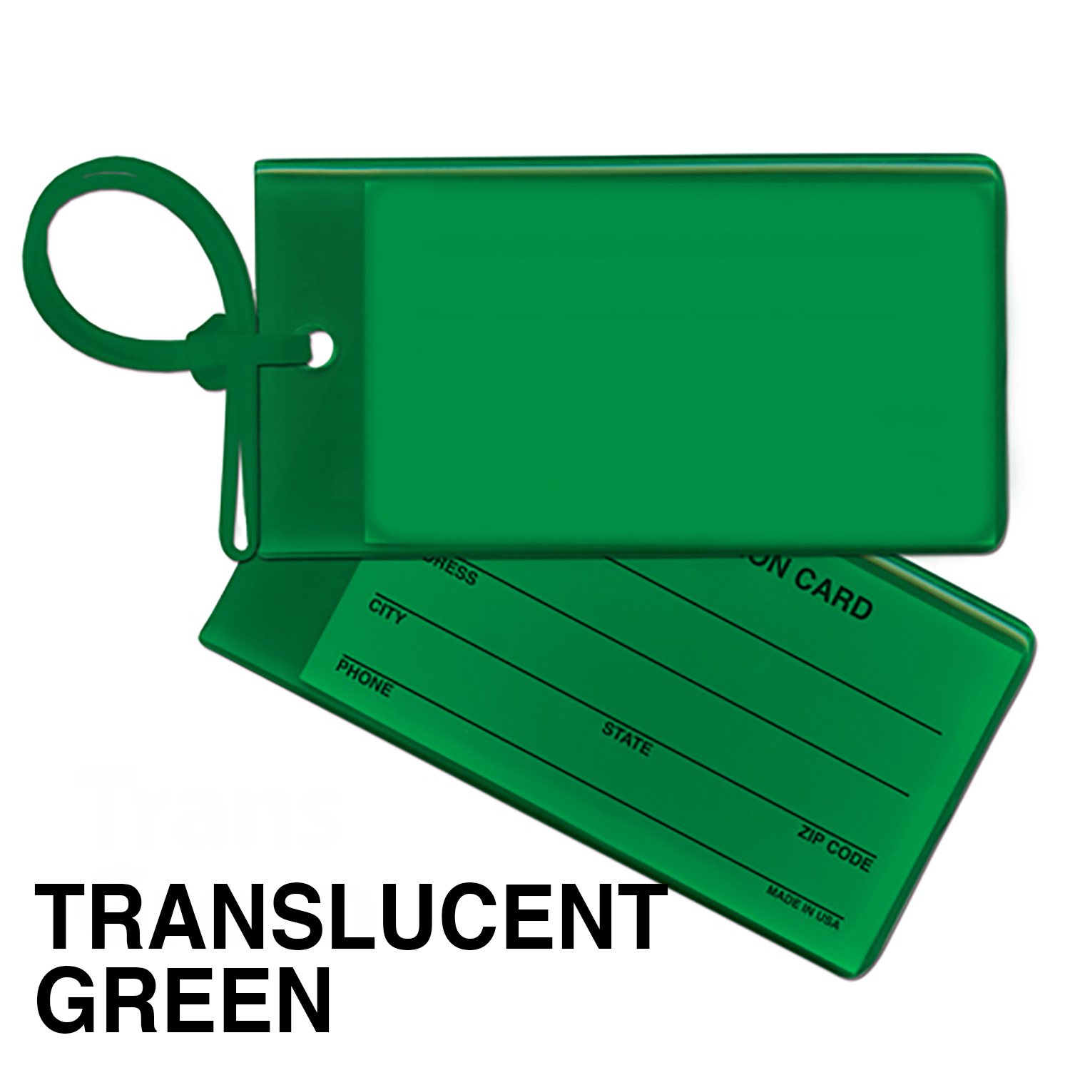 Trans Green color option for Bag & Luggage Tag   Business Card Insert  Spot Color
