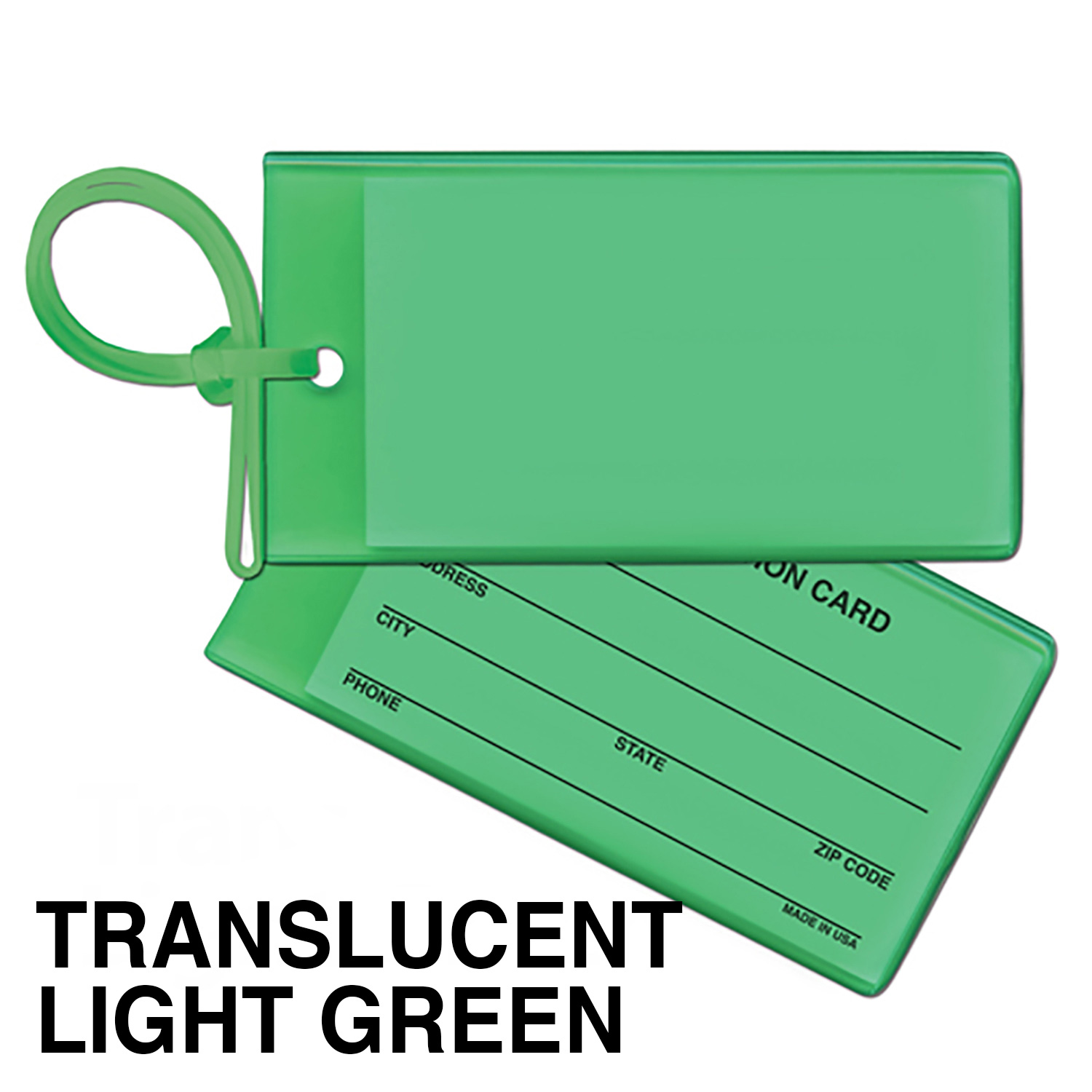 Trans Light Green color option for Bag & Luggage Tag   Business Card Insert  Spot Color