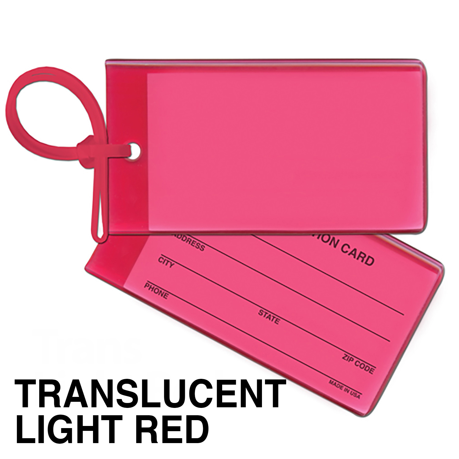 Trans Light Red color option for Bag & Luggage Tag   Business Card Insert  Spot Color