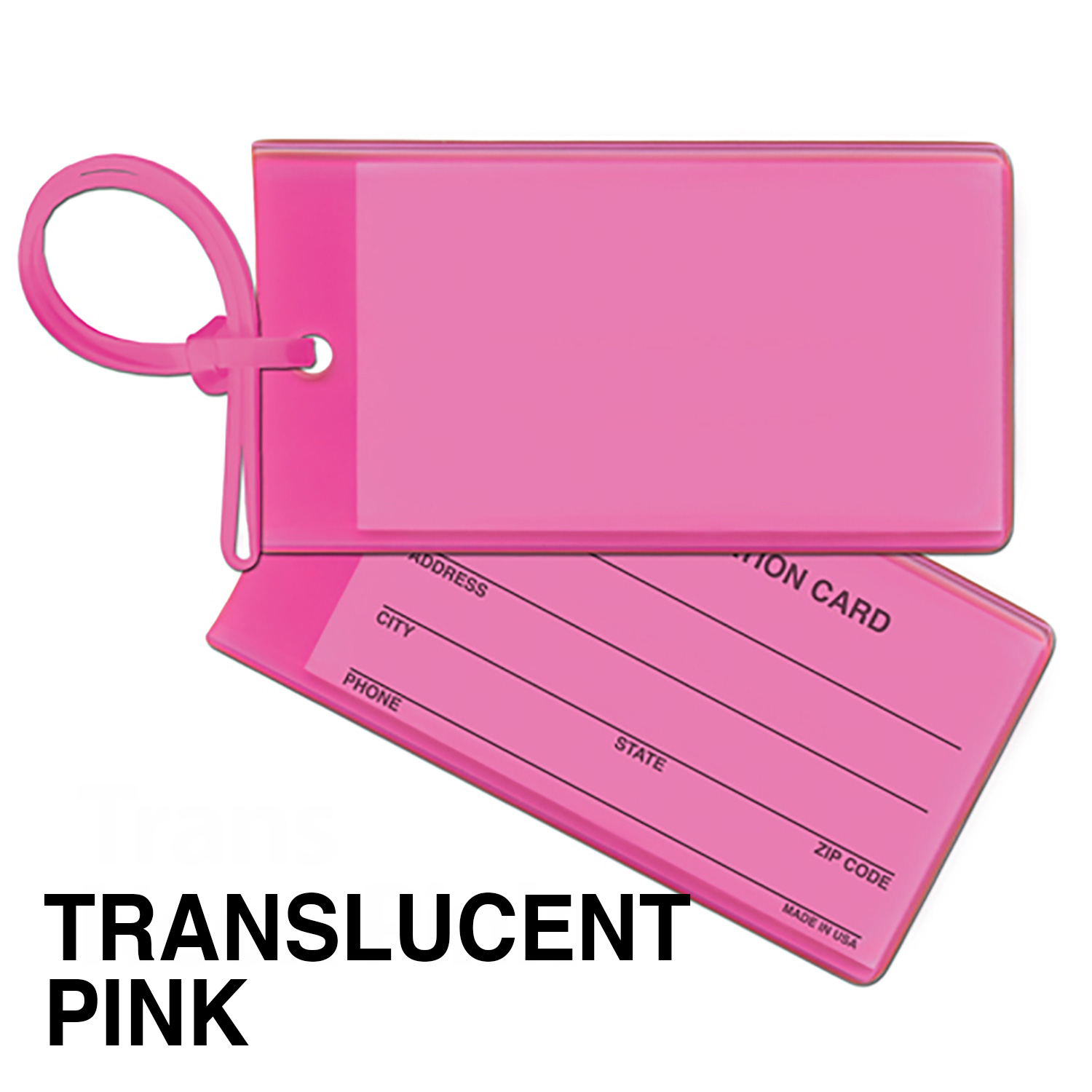 Trans Pink color option for Bag & Luggage Tag   Business Card Insert  Spot Color