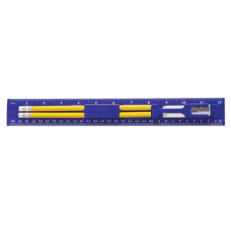 Blue color option for 12 Inch Plastic Ruler Stationery Kit With Pencil, Eraser And Sharpener