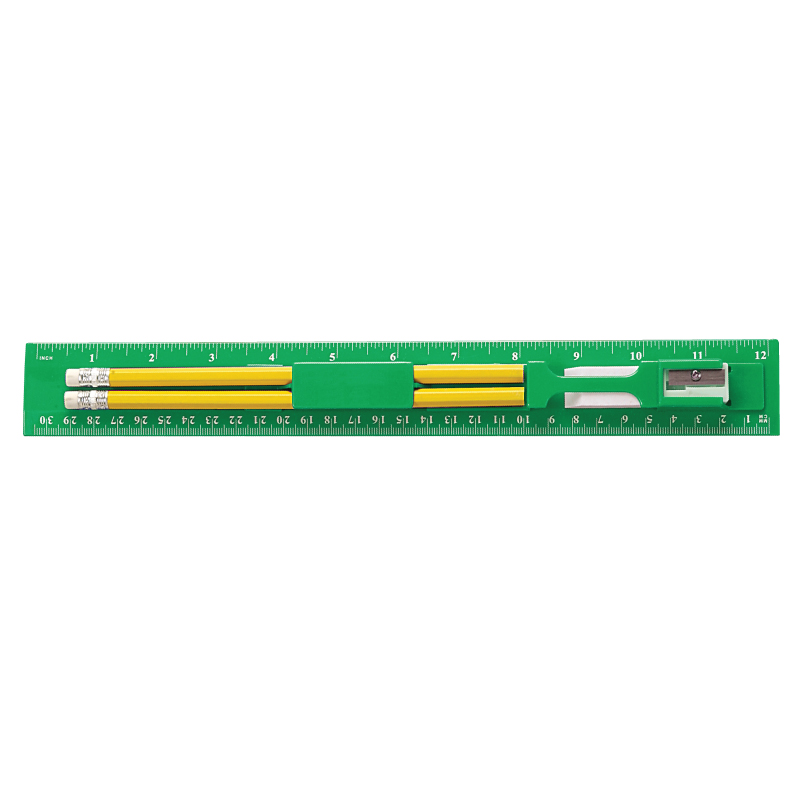 Green color option for 12 Inch Plastic Ruler Stationery Kit With Pencil, Eraser And Sharpener