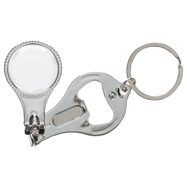White-Silver color option for Round Nail Clipper W/Bottle Opener Keyring