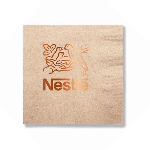 Photo of Foil Stamped 2 Ply Kraft Beverage Napkin