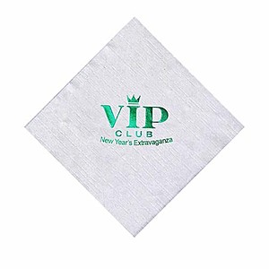 Photo of Foil Stamped White Beverage Napkin, Linen Embossing