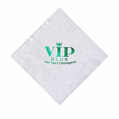 Photo of Foil Stamped White Beverage Napkin, Linen Embossing