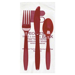 Photo of White 3 Ply Dinner Napkin 1/8th Fold, Knife, Fork & Teaspoon (White Or Colored Utensils)