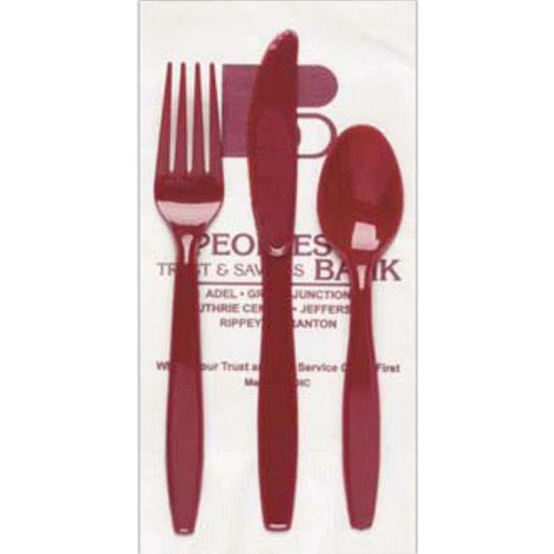 Main photo of White 3 Ply Dinner Napkin 1/8th Fold, Knife, Fork & Teaspoon (White Or Colored Utensils)