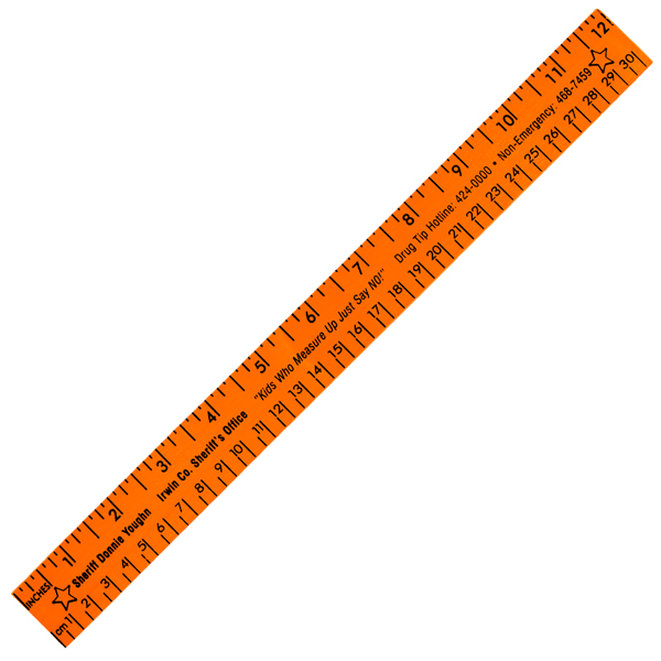 Neon Orange color option for 12" Fluorescent Wood Ruler   English & Metric Scale