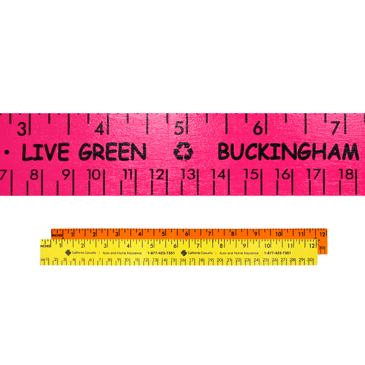 Neon Pink color option for 12" Fluorescent Wood Ruler   English & Metric Scale