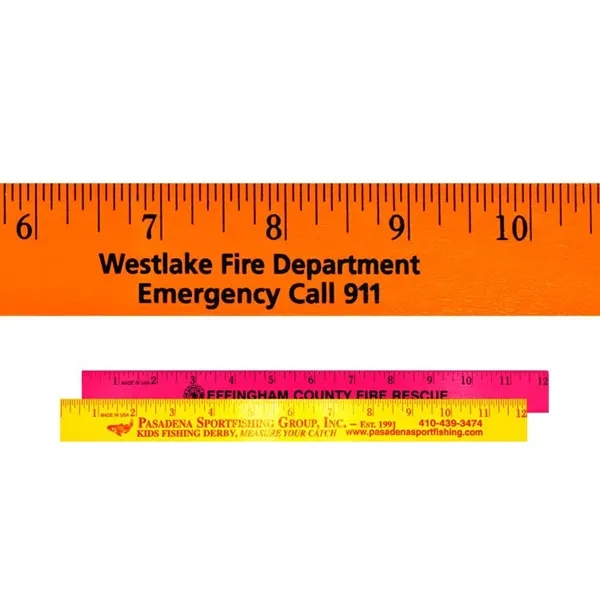 Neon Orange color option for 12" Fluorescent Wood Ruler   English Scale
