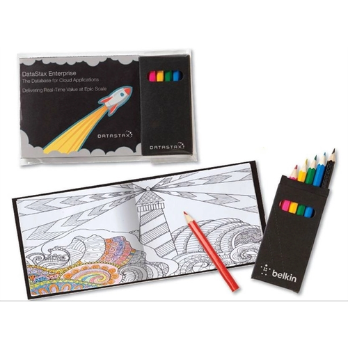 Main photo of Black Custom Cover Adult Coloring Book & 6 Color Pencil Set To Go