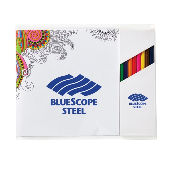 White color option for Deluxe 7"X7" Adult Coloring Book & 8 Color Pencil Set