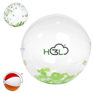 Photo of 16" Green And White Confetti Filled Round Clear Beach Ball