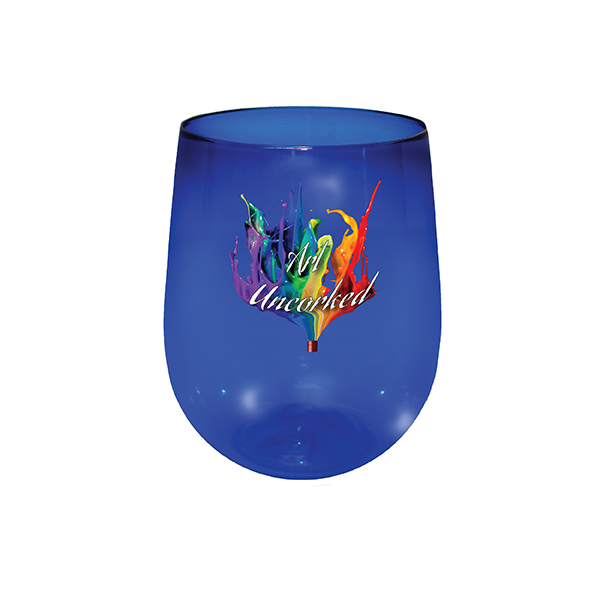 Blue color option for 12 Oz. Plastic Stemless Wine Glass, Full Color Digital