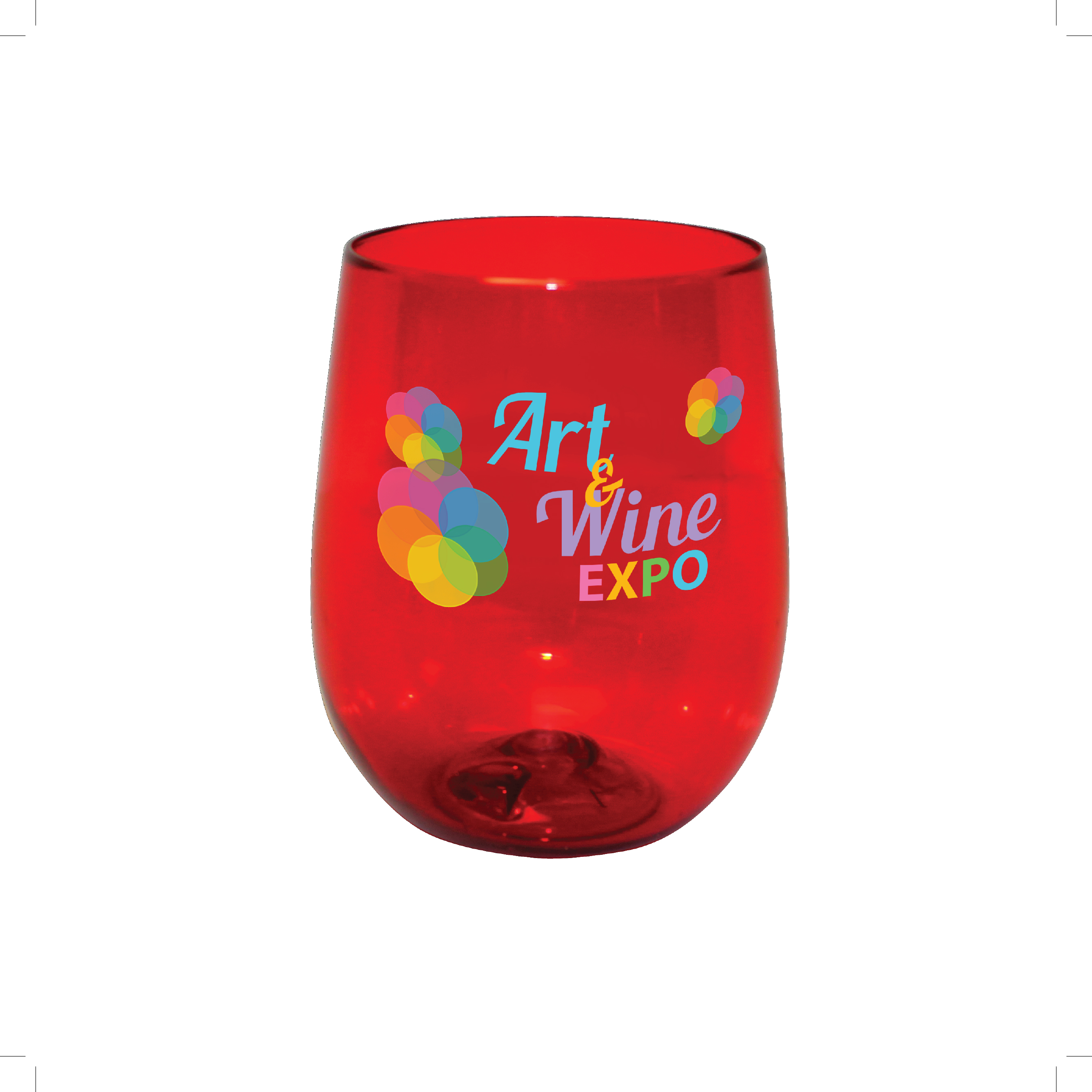 Red color option for 12 Oz. Plastic Stemless Wine Glass, Full Color Digital