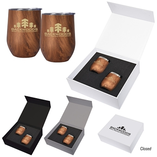 Photo of 12 Oz. Woodgrain Alexander Stemless Wine Cup Gift Set