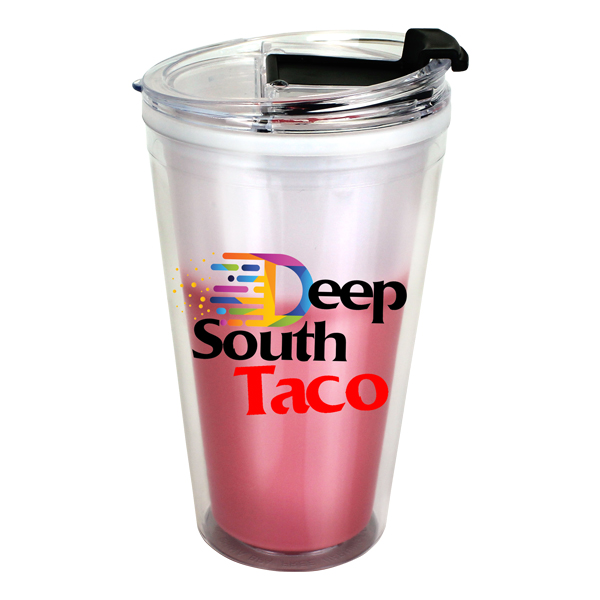 Frosted To Red color option for 16 Oz. Mood Victory Acrylic Tumbler With Flip Top Lid, Full Color Digital