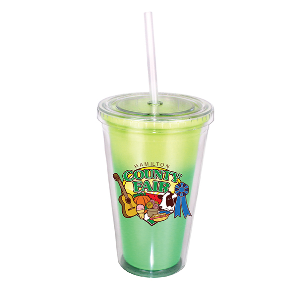 Yellow To Green color option for 16 Oz. Mood Victory Acrylic Tumbler With Straw Lid, Full Color Digital