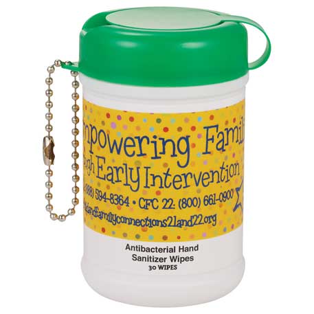 White W/ Green Trim color option for Mini Canister Anti Bacterial Wipes