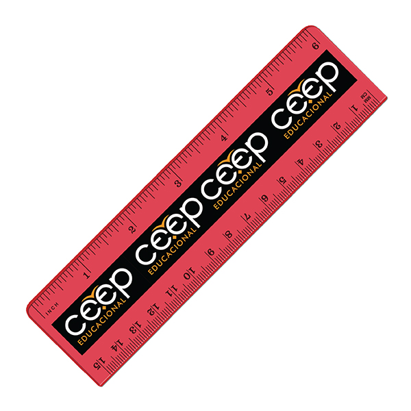 Transparent Red color option for 6" Plastic Ruler (Front), Full Color Digital