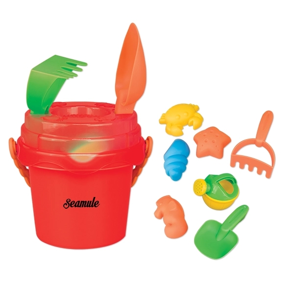 Red color option for Mini Sand Pail With Toys And Lid