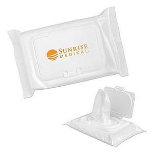 Photo of Moist Hand Wipes In A White Bag With Lid