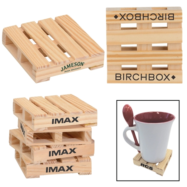 Natural color option for 3" Square Mini Pallet Wood Coaster