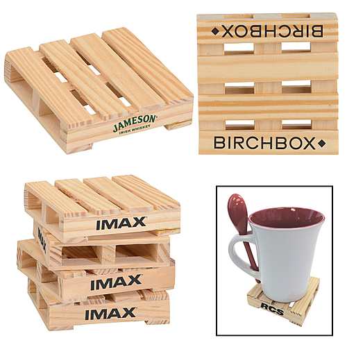 Main photo of 3" Square Mini Pallet Wood Coaster