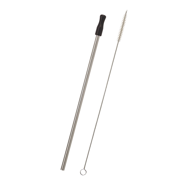 Silver With Black color option for Stainless Steel Straw With Cleaning Brush