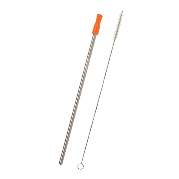 Silver With Orange color option for Stainless Steel Straw With Cleaning Brush