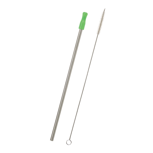 Silver/Green color option for Stainless Steel Straw With Cleaning Brush