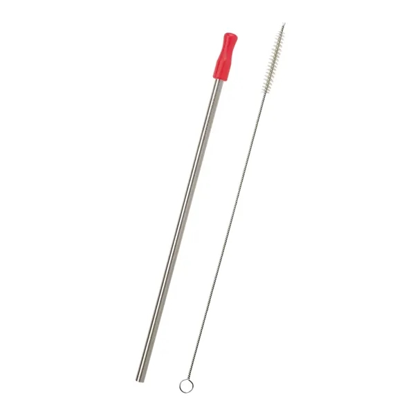 Silver/Red color option for Stainless Steel Straw With Cleaning Brush