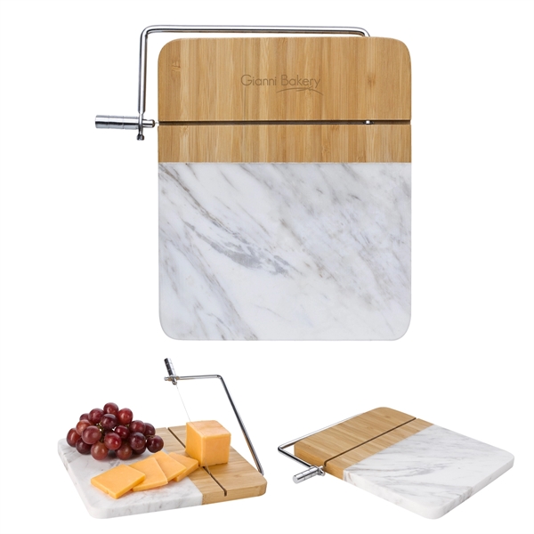 WHITE MARBLE color option for Marble And Bamboo Cheese Cutting Board With Slicer