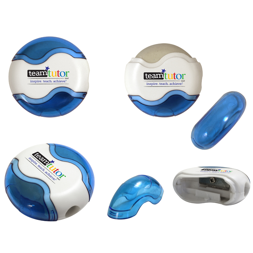 Translucent Blue color option for Round Pencil Sharpener Eraser Combo, Full Color Digital