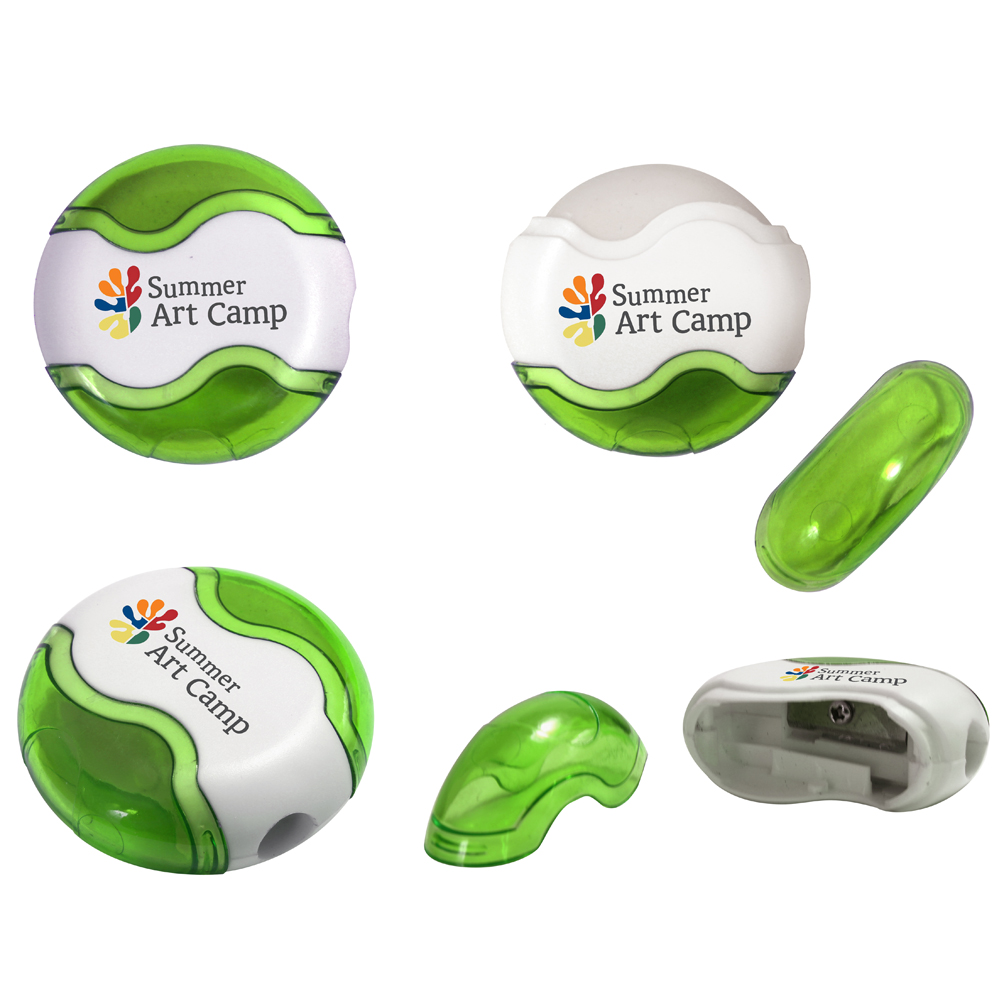 Translucent Green color option for Round Pencil Sharpener Eraser Combo, Full Color Digital