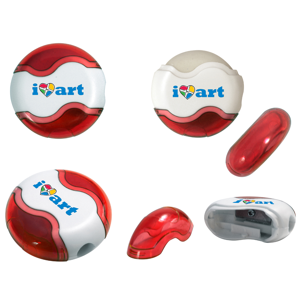 Translucent Red color option for Round Pencil Sharpener Eraser Combo, Full Color Digital