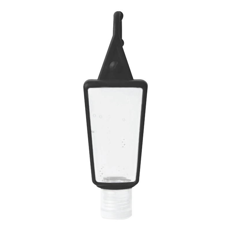 Black color option for 1 Oz. 75% Bottle Antibacterial Hand Sanitizer Gel W/Silicone Keyring Clip