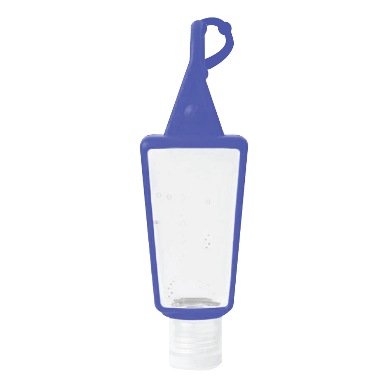 Blue color option for 1 Oz. 75% Bottle Antibacterial Hand Sanitizer Gel W/Silicone Keyring Clip
