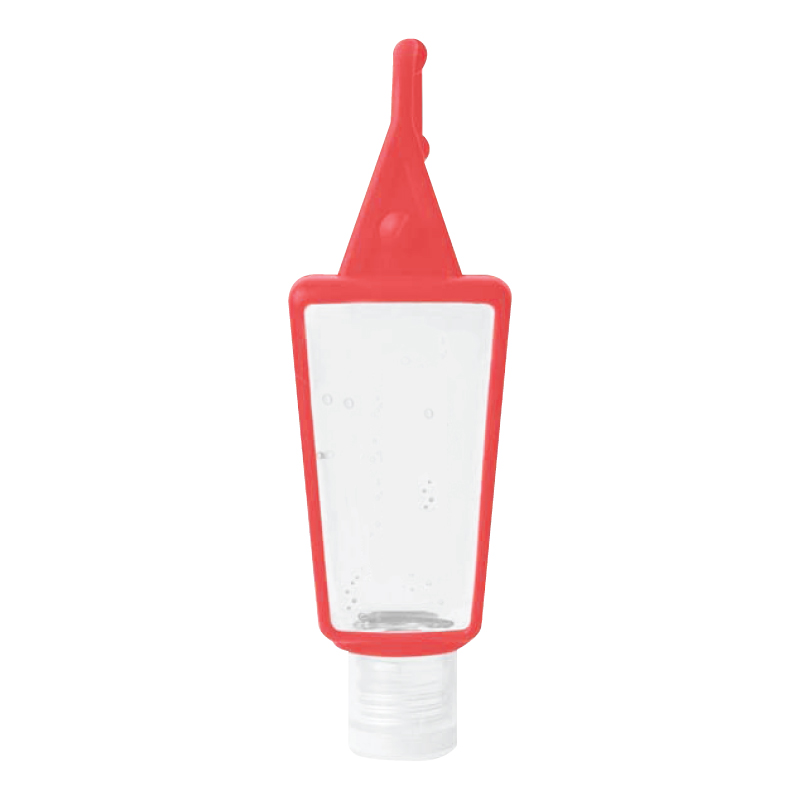 Red color option for 1 Oz. 75% Bottle Antibacterial Hand Sanitizer Gel W/Silicone Keyring Clip